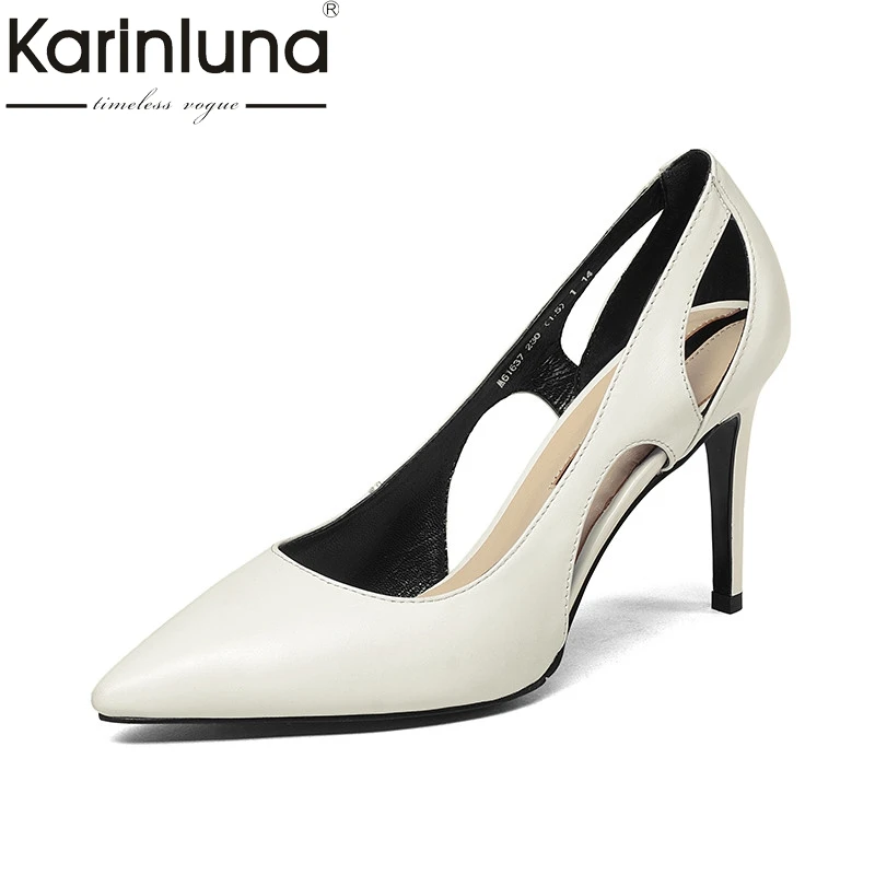 KarinLuna 2018 Summer Brand New Arrival High Quality Cow Leather Women Pumps Breathable Hollow Ol Heels Shallow Shoes Woman