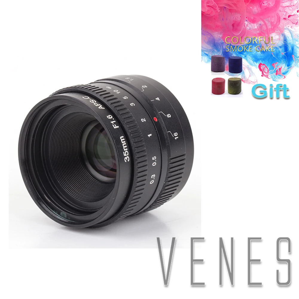 

Camera lens of APS-C For 16mm C Mount Camera 35mm F1.6 Black, with 4 Color Photography Props Smoke - Gift