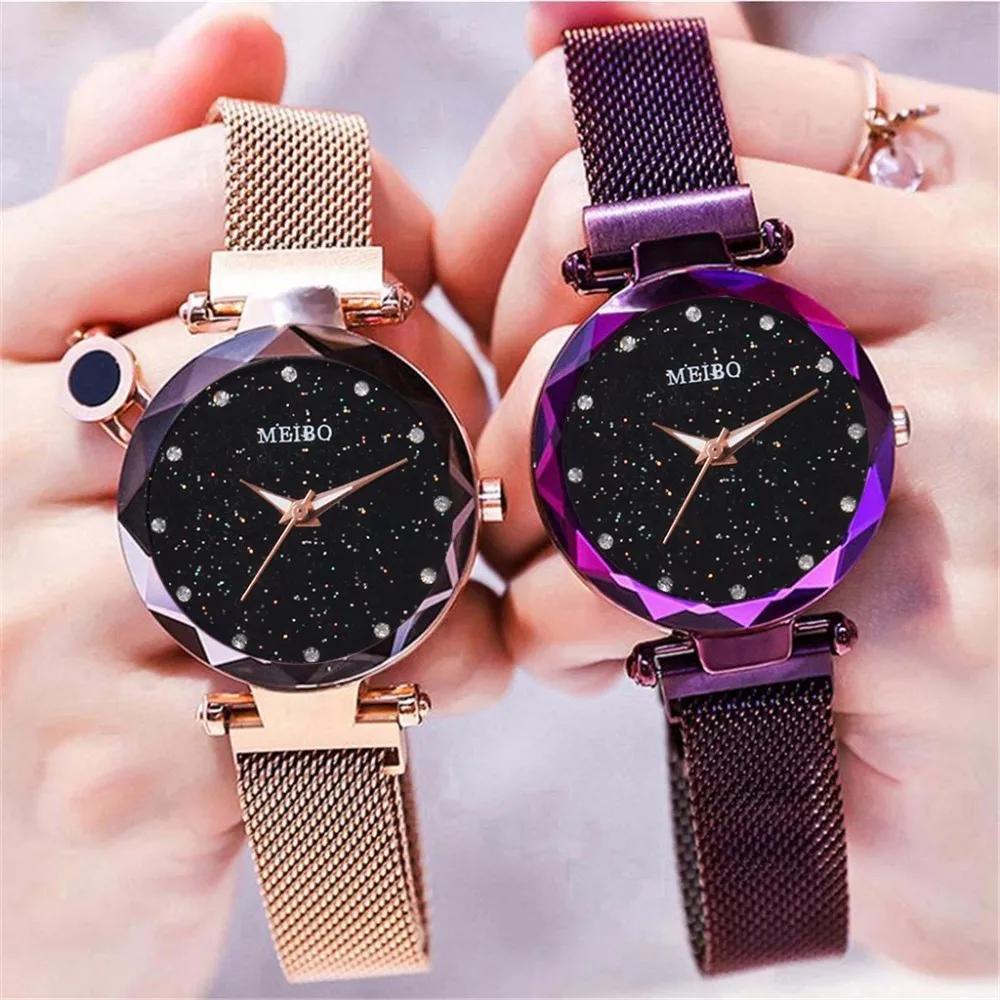 Best Selling Women Mesh Magnet Buckle Starry Sky Watch Luxury Ladies Geometric Surface Quartz Relogio Feminino huismerk kopen in de aanbieding Best Selling Women Mesh Magnet Buckle Starry Sky Watch Luxury Ladies Geometric Surface Quartz Relogio Feminino huismerk kopen in de aanbieding