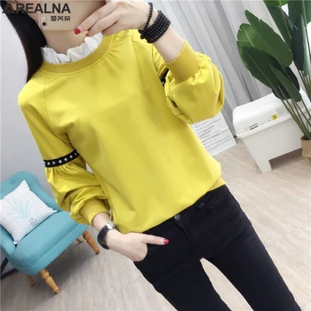 

2019 autumn hoodies women lantern sleeve loose sweatshirt plush for women ruffled collar sweatshirt women Pullovers Cute Moletom