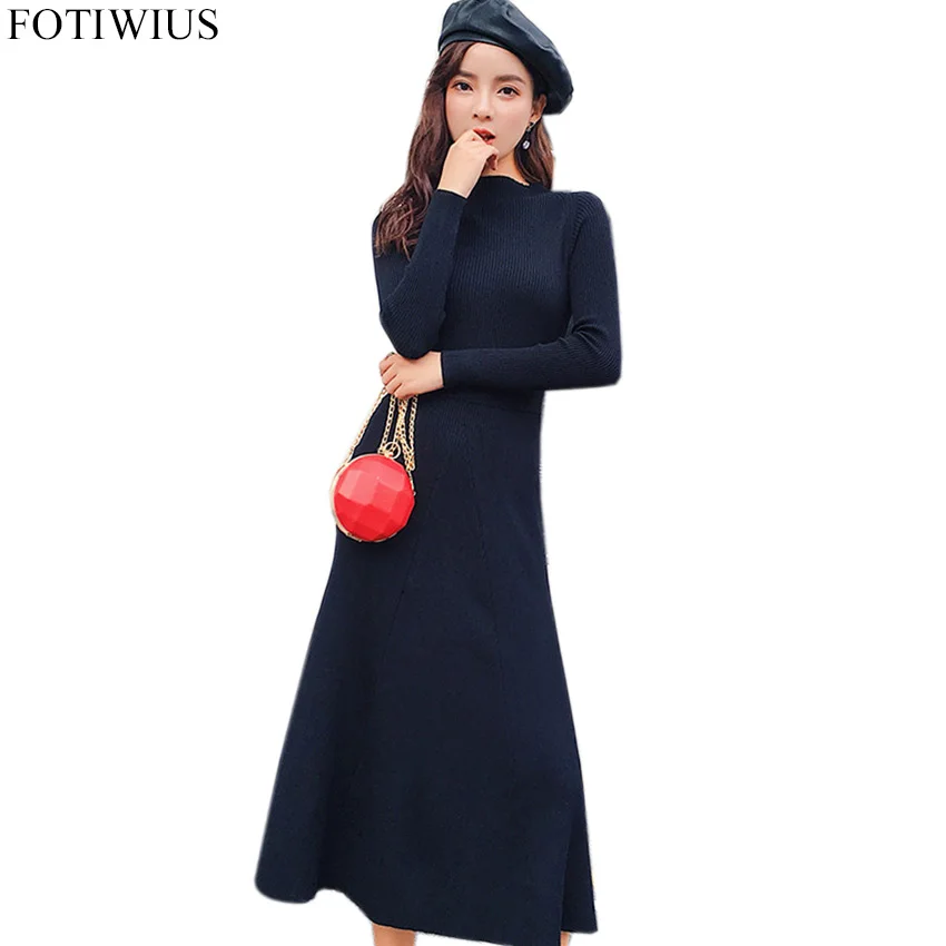 Buy Autumn Winter Dress Women Long Sleeve Knitted