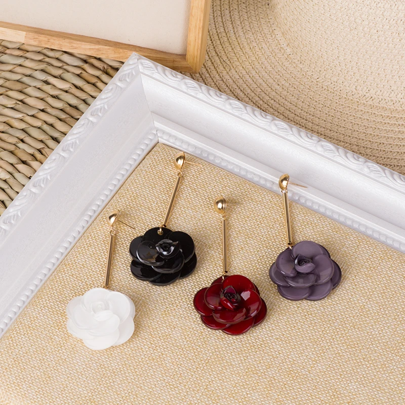 GuanLong Trendy Acrylic Drop Earrings for Women Small Long Gold Dangling Resin Earrings Fashion Jewelry Dangle Flowers Brincos (4)