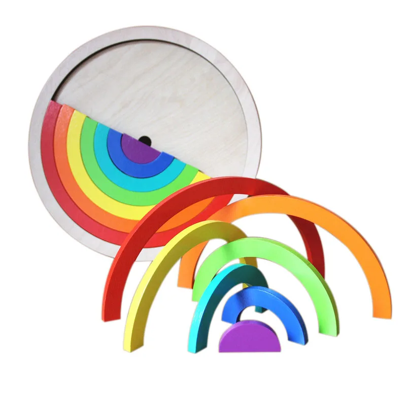 

14Pcs/Set Colorful Wooden Blocks Toys For Children Creative Rainbow Assembling Blocks Toys
