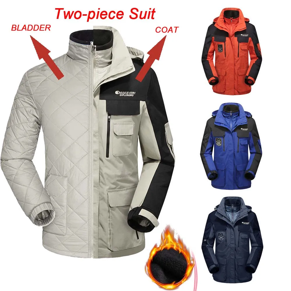 

2 Pieces Siut Men Coats 2018 Winter Jacket Men Outwear Warm Coat Top Brand Clothing Waterproof Breatable Fishing Clothing Tops