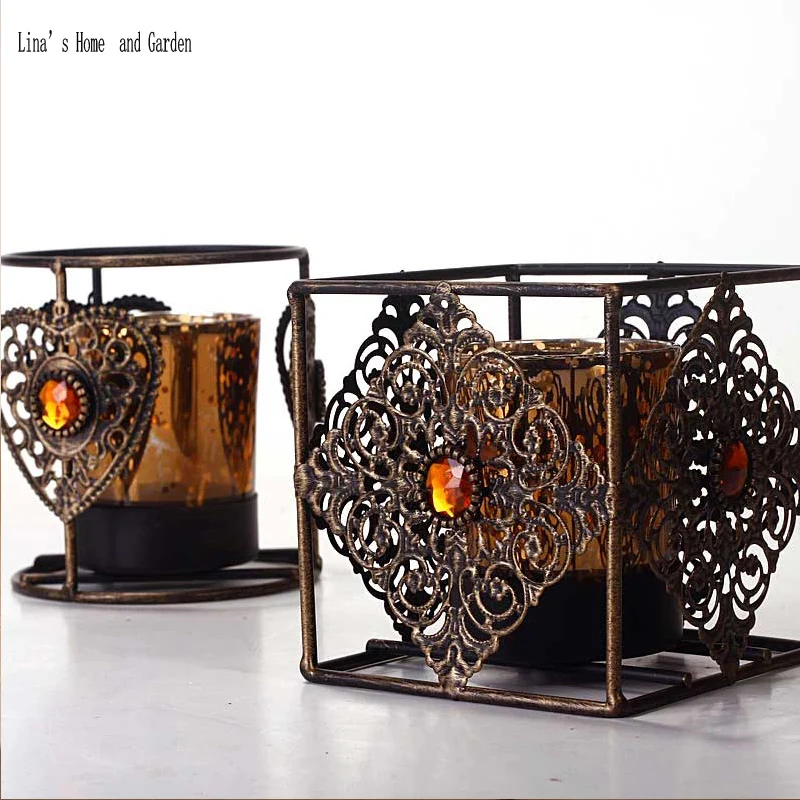

mini vintage antique brown metal tealight candle holders