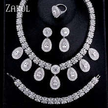 ZAKOL Hot Sale Luxury Water Drop CZ Zirconia Jewelry Set Teardrop Necklace Earrings Bracelet Ring Set For Women Wedding FSSP311