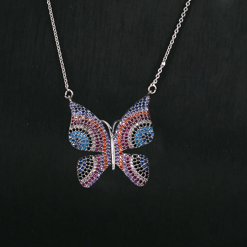 

3pcs/lot Luck Jewel Necklace Pendant Crystal CZ Electroplating Khamsah Charm Jewelry Women Butterfly Vintage Fashion Line Chain