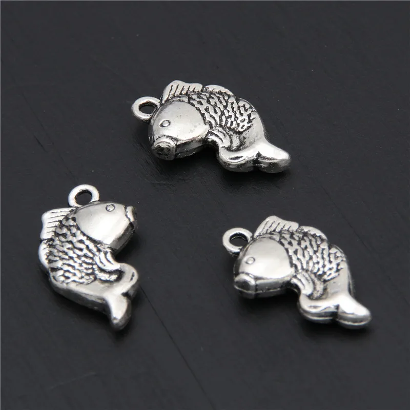 

25pcs Double Sided Goldfish Tropical Fish Charm Pendants For Jewelry Making Antique Silver Fish Diy Jewelry Supplies A2908