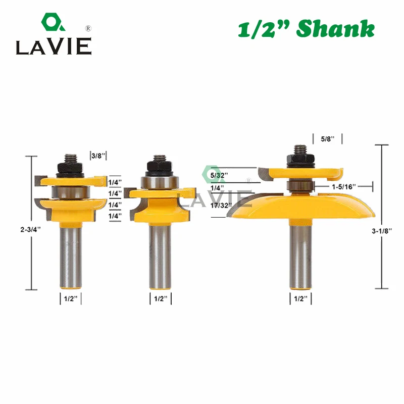 LAVIE 3 шт. 12 мм 1/" хвостовик круглый над Рельсом и Stile Bay панель рейзер маршрутизатор Набор бит Tenon резак фреза для дерева MC03125