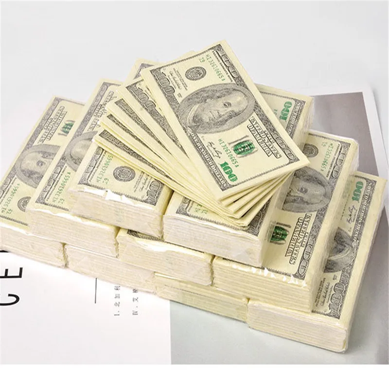 

100$ Dollars Napkin US Dollar Bill Money Paper Towel Party Tricky Gift 10pc Disposable Napkins Wedding Party Birthday Decoration