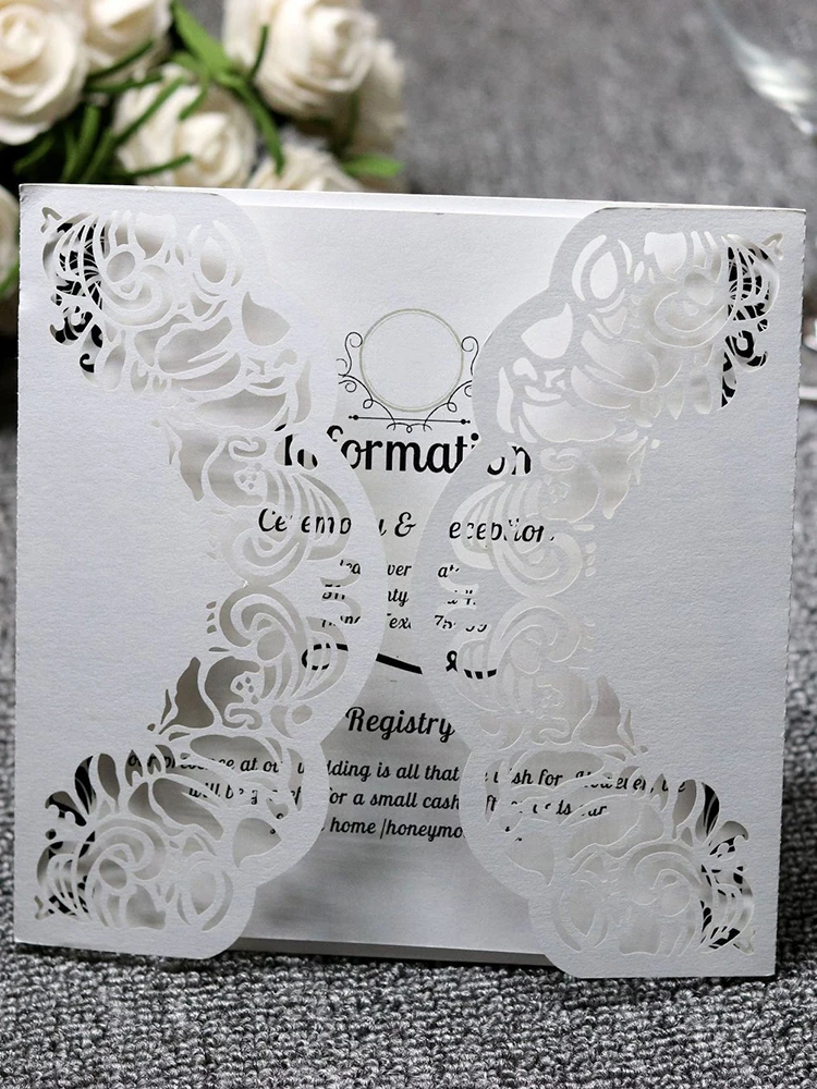 10 pcs / lot White Hollow Laser Cut Elegant Engagement Wedding Invitations Card without inner page - 33021824849