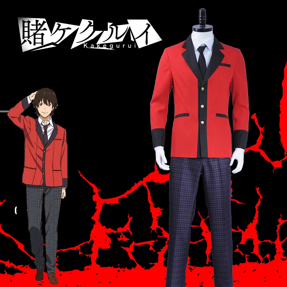 

Kakegurui: Compulsive Gambler Manyuuda Kaede Suzui Ryota Cosplay Costume Custom Men Uniform Red Jacket Printed Pants Shirt Tie