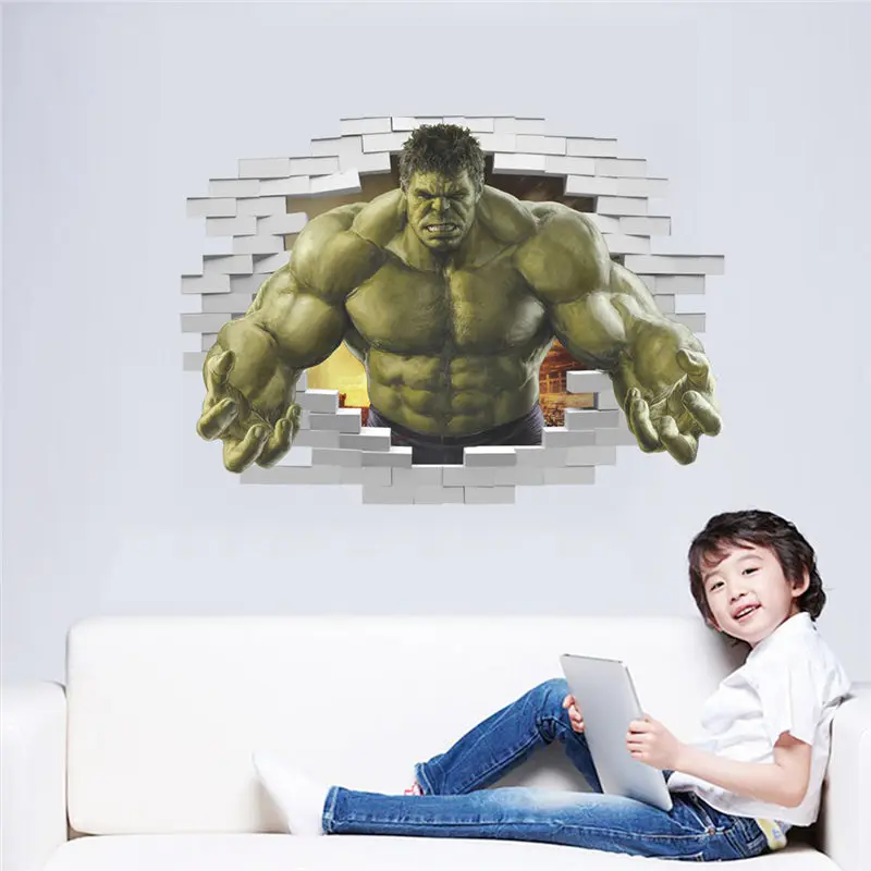 

Hulk Broken Hole Wall Stickers For Kids Room Decoration Avengers Super Hero Vivid 3d Mural Art Home Decals Movie Theme Posters