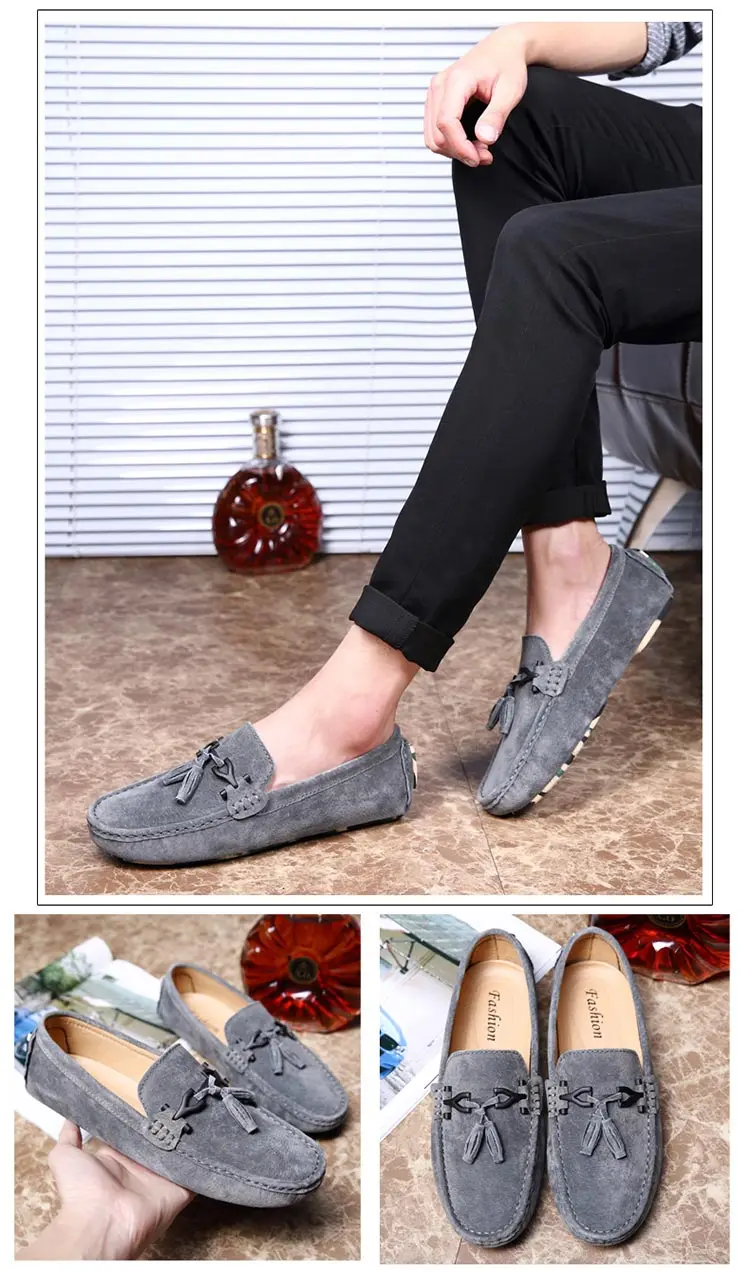 Mocassin/брендовые летние высококачественные мягкие туфли на плоской подошве мужские повседневные туфли для вождения обувь без шнуровки мужские мокасины на плоской подошве без застежки; Лоферы серого цвета