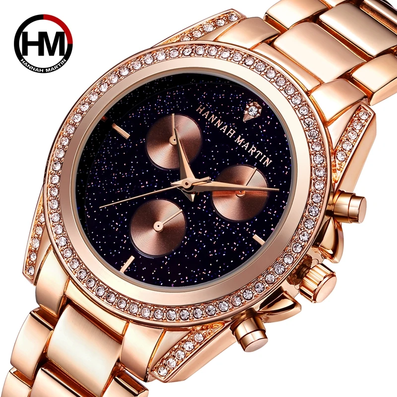 

Hannah Martin Women's Watches Fashion Rose Gold Watch Women Watches Luxury Diamond Ladies Watch Full Steel Clock montre Relojes