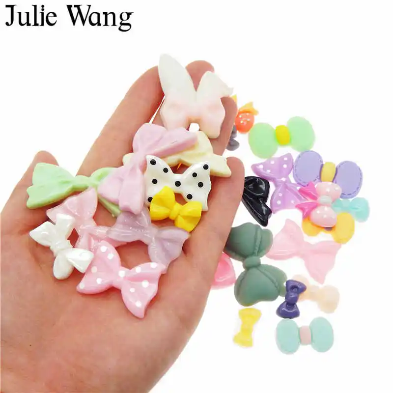 

Julie Wang 20PCS Randomly Mixed Resin Colorful Bow-knot Cabochon Slime Charms Jewelry Making Accessory Home Phone Decoration