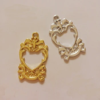 

GLADZGT 10 pcs/lot Lace heart-shaped Metal Frame Pendant Gold Charm Bezel Setting Cabochon Setting UV Resin Charms