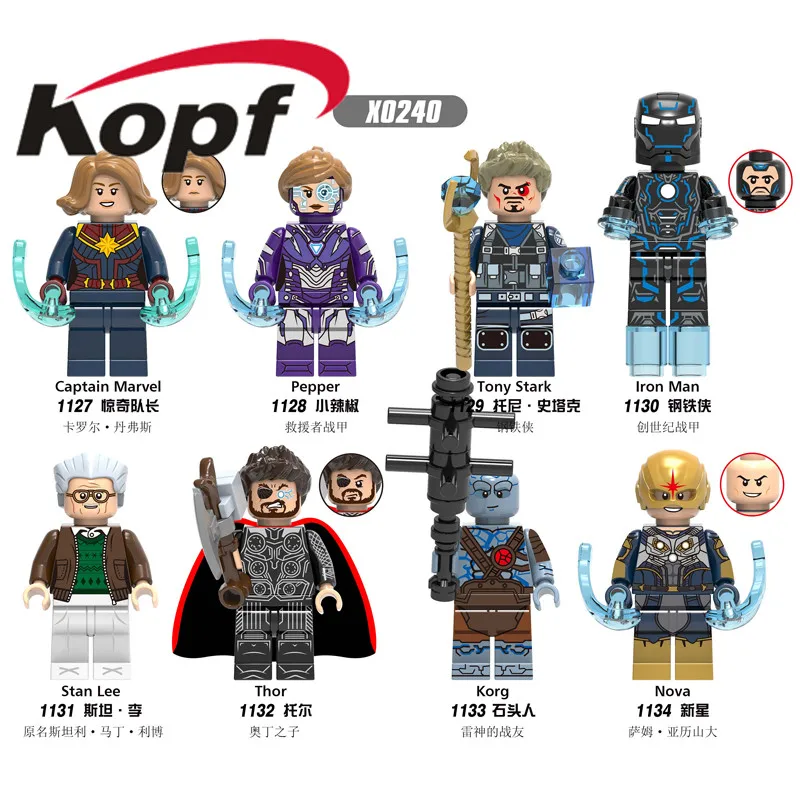 Legoings Building Blocks Super Heroes Captain Marvel Pepper Korg Stan Lee Action Figures Bricks Gift Toys For Children X0240