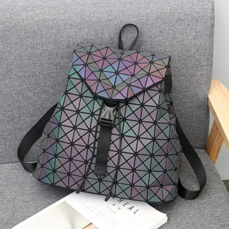 Women Laser Luminous Backpack School Hologram Geometric Fold Student School Bags For Teenage Girls holographic sac a dos (18)