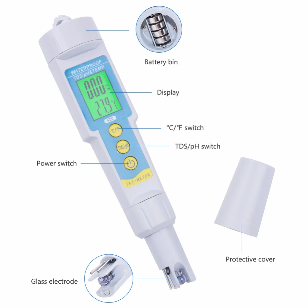 yieryi pH-986 3 в 1 тестер воды мультипараметрический рН-Монитор TDS рН-метр аквариумный ацидометр анализатор качества воды для напитков