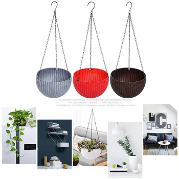 

Hanging Planter Flower Pot Basket Round Rattan Plastic Durable For Garden Outdoor Plant RT99