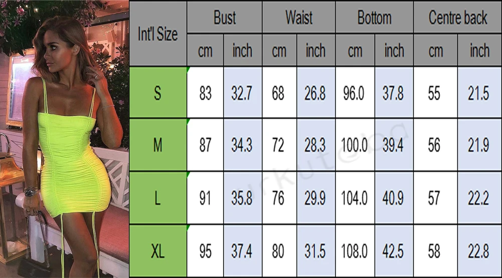 Hirigin Плиссированное сексуальное облегающее платье на бретельках, Женская Клубная одежда, модные неоновые зеленые платья, Бандажное мини-платье FF46057
