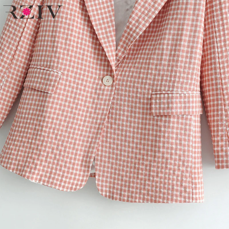 RZIV осенний Женский блейзер Пальто Розовый цвет костюм на одной пуговице плед Повседневный Блейзер, куртка