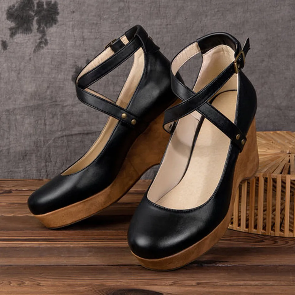 SAGACE/Женская обувь; модная обувь на плоской танкетке с круглым носком; обувь на ремешке с пряжкой; Элегантные ботильоны на толстой подошве; zapatos de mujer; Прямая поставка; May21