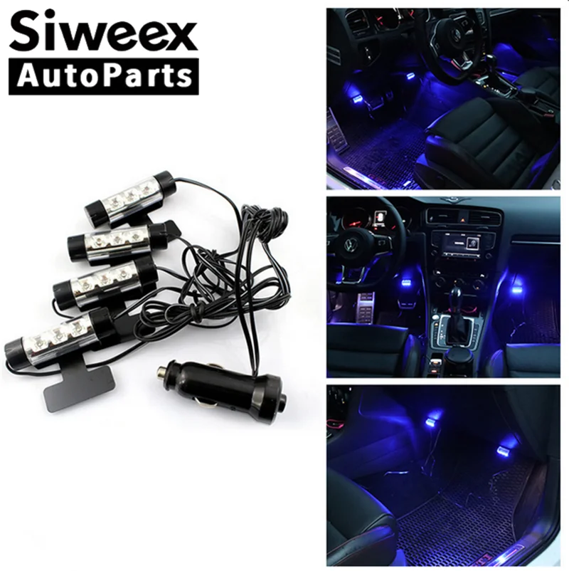 4*3 LED 12V DC car Auto Charge Interior Floor Atmosphere Lights 780 Decoration Lamp Blue Universal | Автомобили и мотоциклы