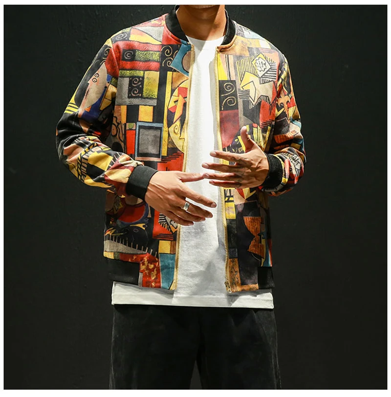 Bomber Patchwork Jacket Men Zipper Punk Beisebol Vintage  (2)