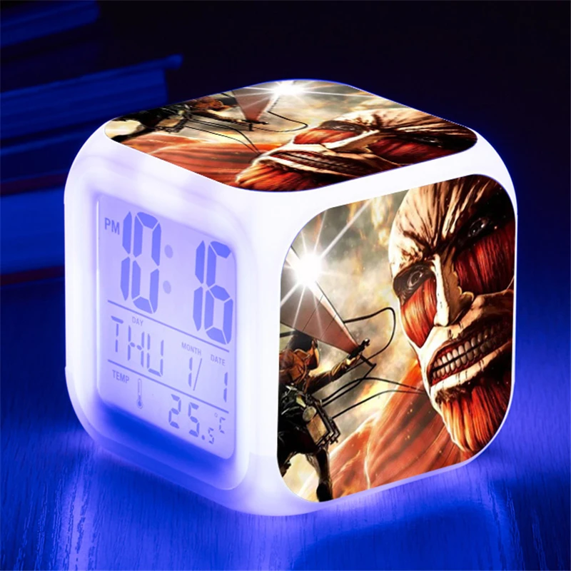 

Anime Attack on Titan Mikasa Levi Ackerman Digital Clock Figure Shingeki no Kyojin Eren Jaeger Alarm Clock Despertador Toys Doll