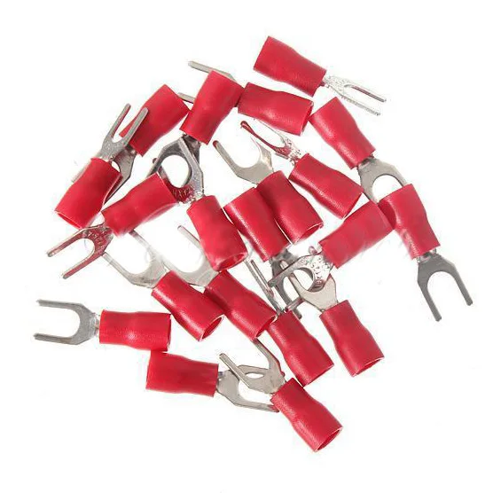 

20 Red Insulated Fork Spade Wire Connector Electrical Crimp Terminal 18-22AWG M4