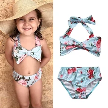 Детский купальник бикини для девушек с цветочным рисунком, купальный костюм, купальник из двух предметов, танкини, летний раздельный купальник для девочек