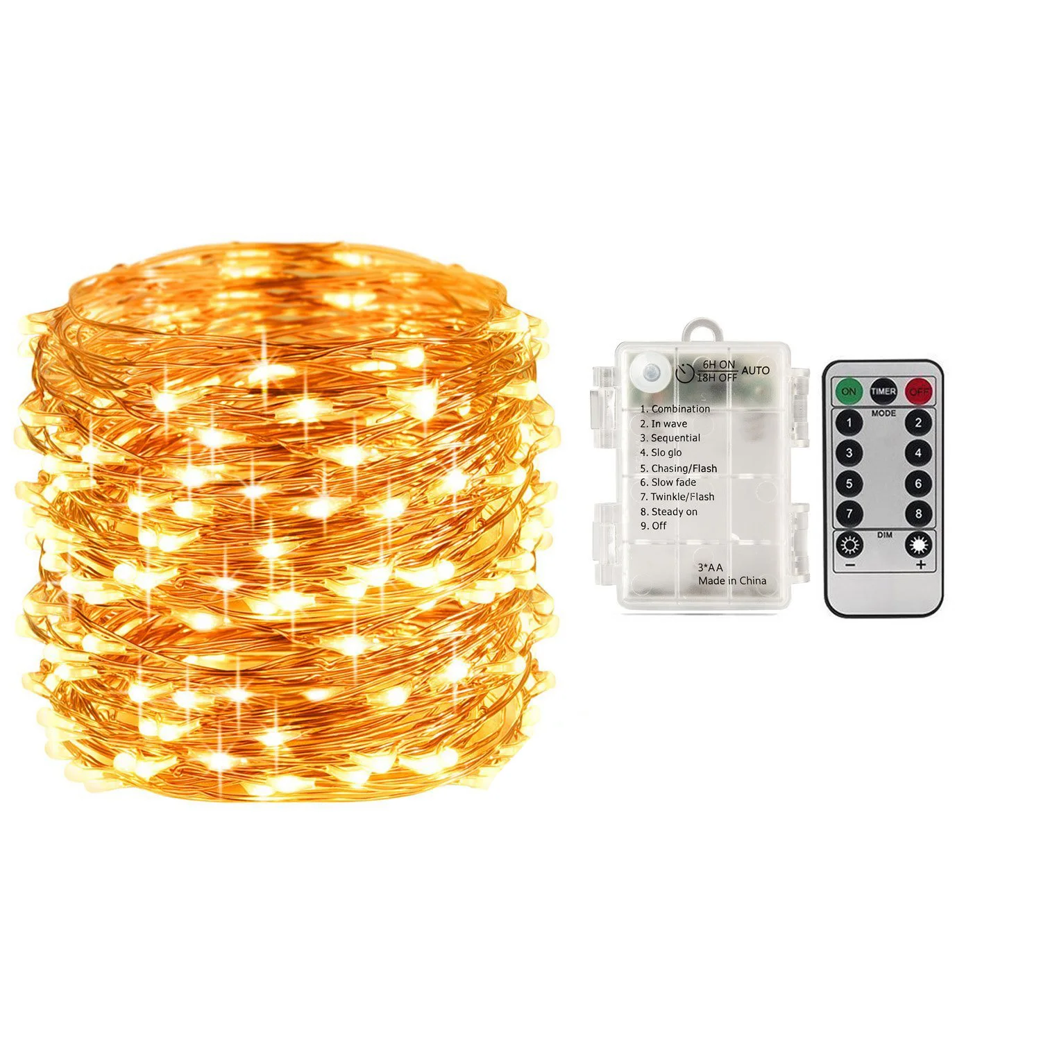 100 Led Lighting Strings Battery Operated Waterproof Remote Control Timer 8 Modes 10m Copper