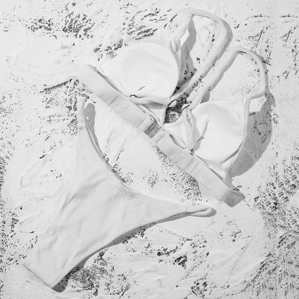 Сплошной цвет сексуальный открытая спина треугольник набор с бикини для женщин купальники одежда для плавания женский летний пляжный