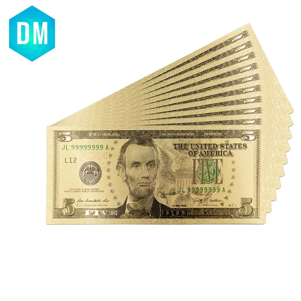 Wholesale 50pcs US $ 2 dollar Crafts Banknotes golden plastic paper money Beauty