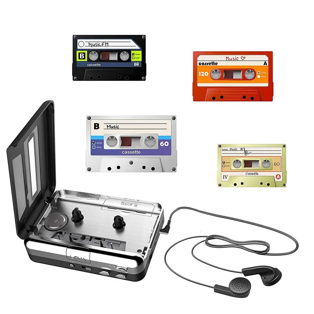 

USB Cassette Capture Tape to PC MP3 CD Converter Audio WAV, Black White Music Player