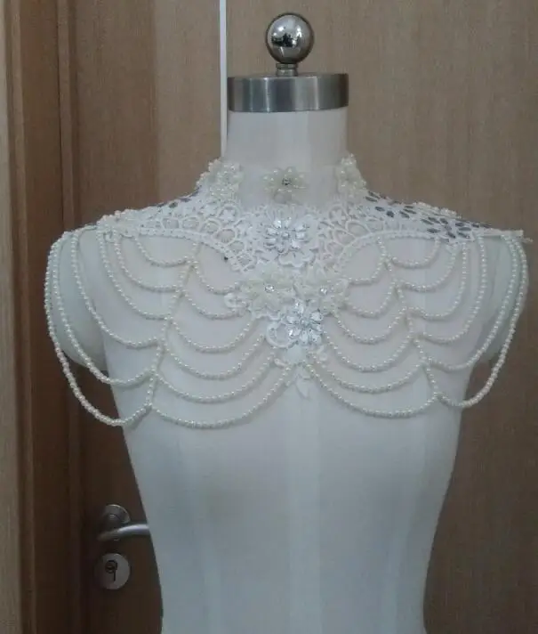Белый или цвета слоновой кости кружевной свадебный ободок с жемчужинами кристалл шаль накидка Болеро жакет болеро