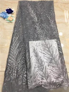 

African Laces Fabrics 2019 High Quality Lace Embroidered Nigerian Sequins Lace Fabrics For Party French Net Lace Fabric XC2