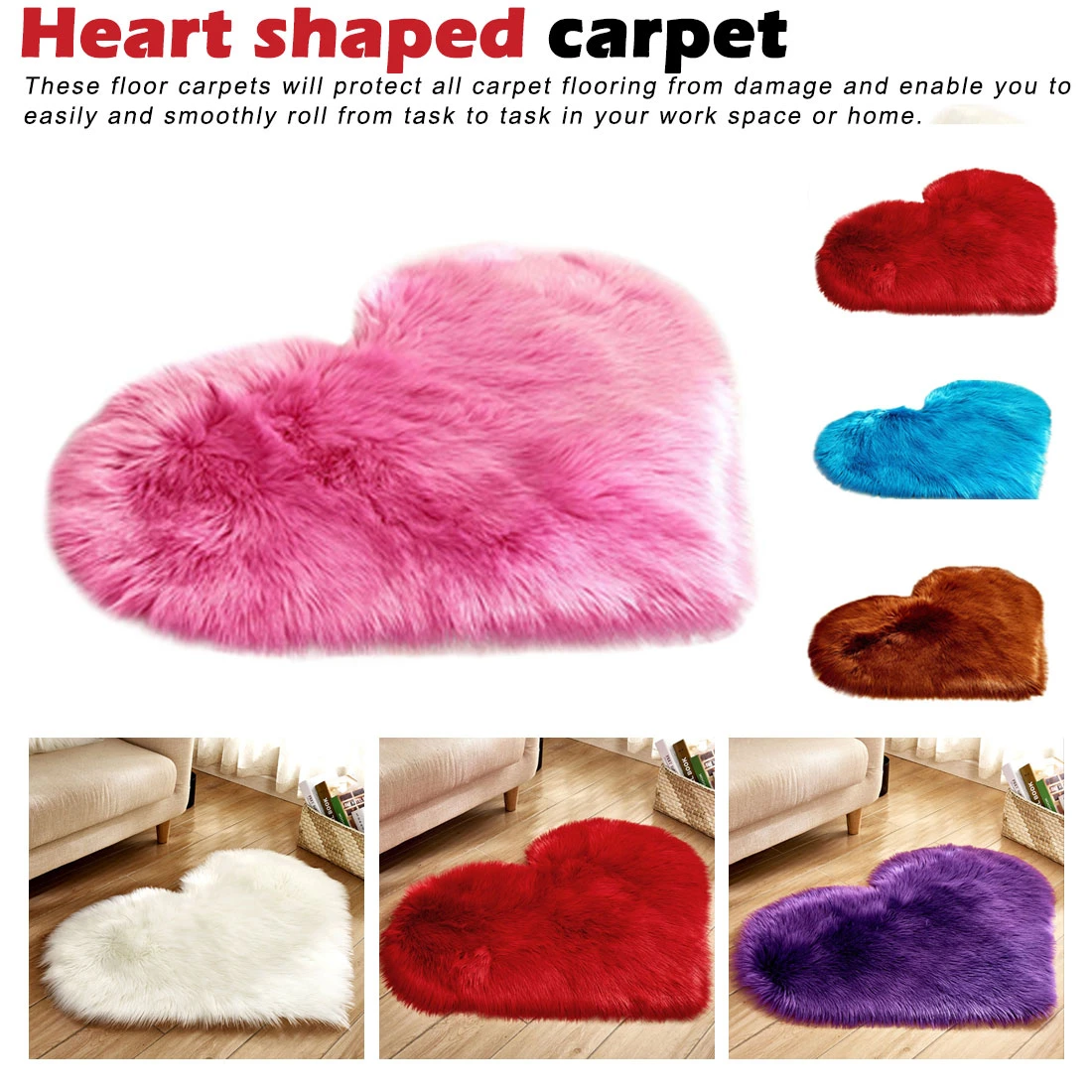 Heart Shape Carpet Rug Bedroom Shaggy Floor Mat Anti-Skid Rugs Area Fluffy Heart Shape Carpet Rug Bedroom Shaggy Floor Mat Anti-Skid Rugs Area Fluffy