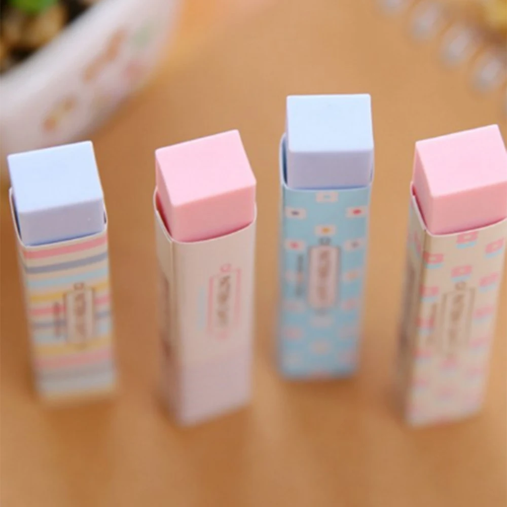 4PCS Eraser Rainbow Colorful Strip Eraser Small Gift Stationery Kawaii