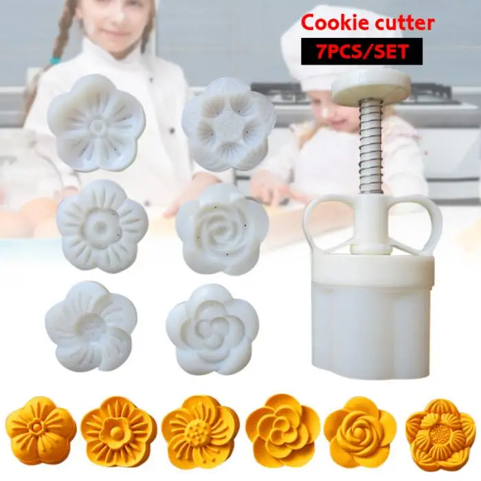 7 шт./компл. DIY Mooncake Mold Кондитерские пресс для печенья с 6 цветочными штампами E2S