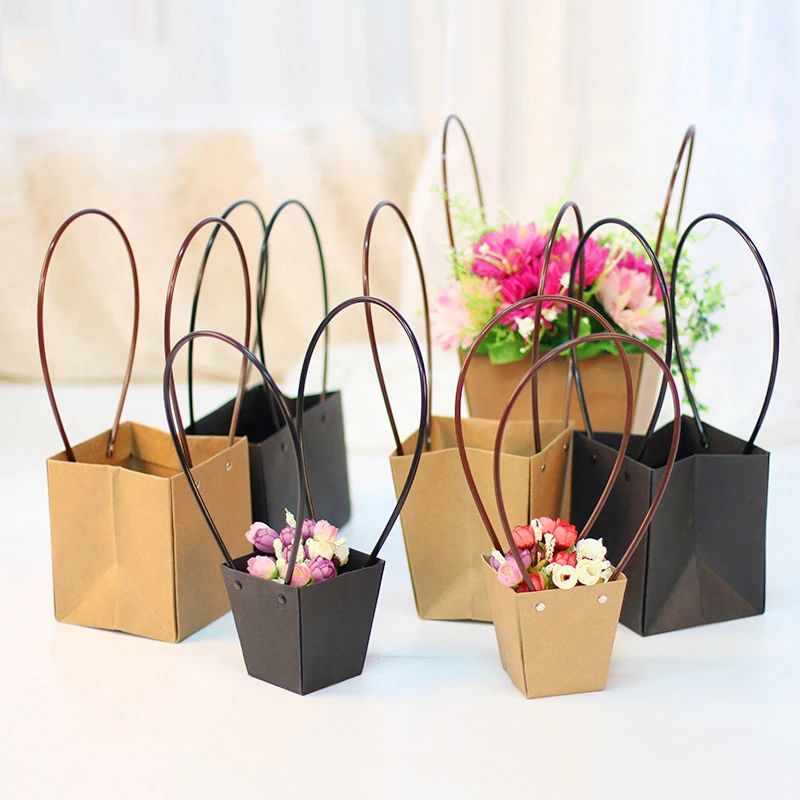 Waterproof Paper Bags Flower Boxes with Handle Bouquet Florist Gift Packing Box 