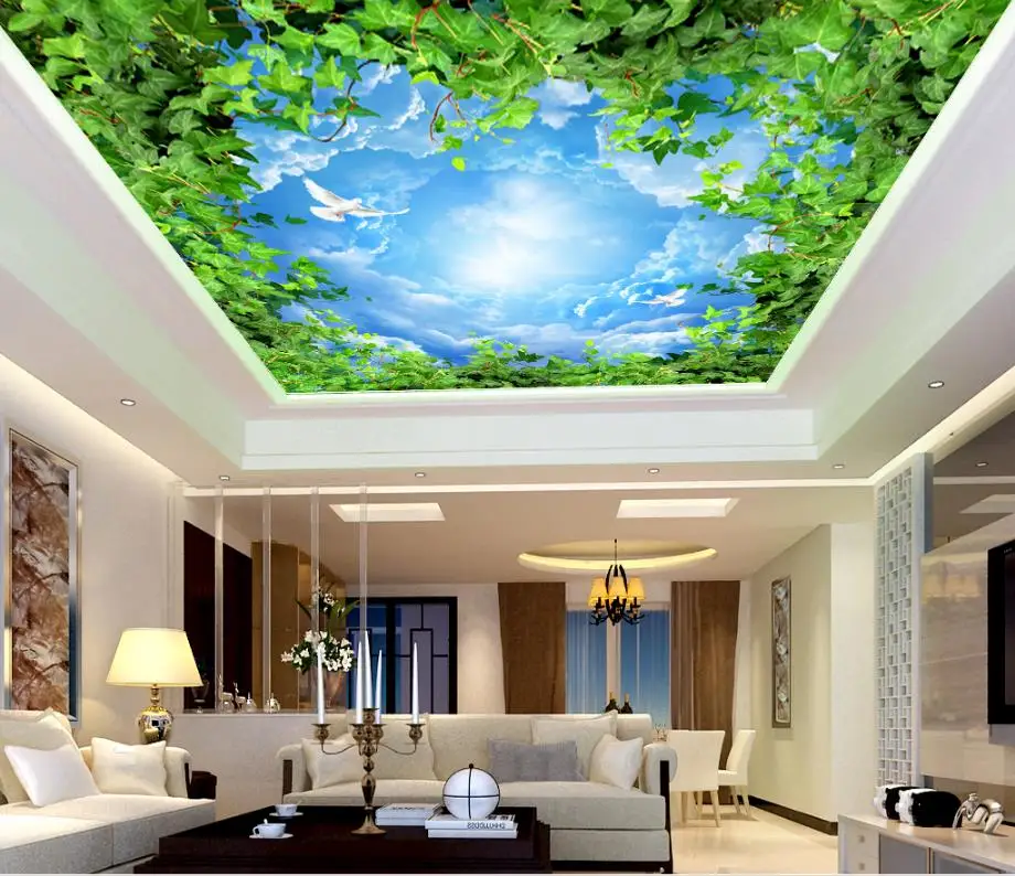 3d ceiling custom Blue sky and white clouds 3d mural wallpaper 3d living room wallpaper ceiling