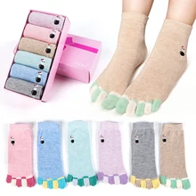 6 пар, пять пальцев, носки женские, хлопковые, короткие, цветные, милые, с пальцами, 5 пальцев, пот, дышащие, Kawaii, новинка, короткие носки