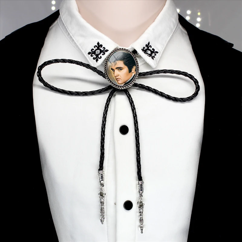 Bolo-0044 модное кожаное ожерелье Элвиса Пресли на шею, знаменитая звезда Элвиса Пресли, овальная Камея, стеклянные Боло, галстуки оптом - Окраска металла: 6-2