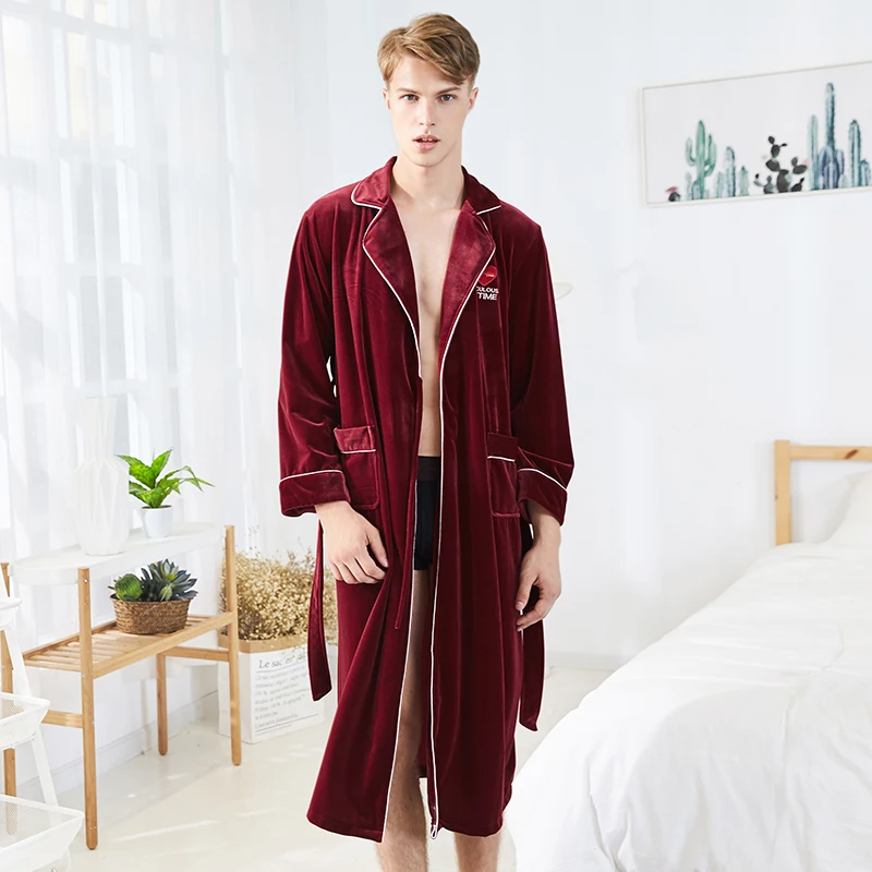 

Equtife Luxury Men Robes Pajama Cardigan Gown Special Design Night-robe Spring Autumn Bathrobe Home Wear Nightgown