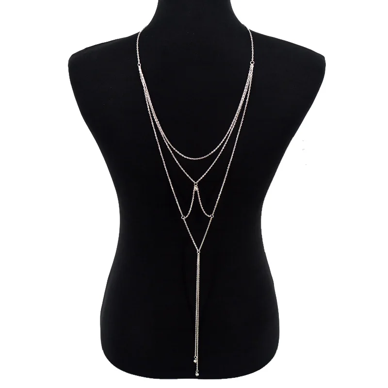2016 Boho Gold Silver Beach Bikini font b Dress b font Wedding Bridal Crystal Pendant Back