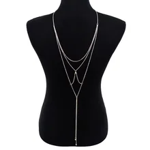 Boho Gold Silver Beach Bikini Dress Wedding Bridal Crystal Pendant Back Necklace Chain Backdrop Necklace Women