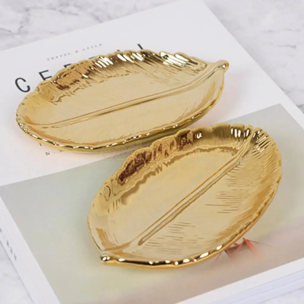 Ceramics Gold Plated Fruit Bowl Dish Food Serving Tray Bowl Jewelry Case 3kg